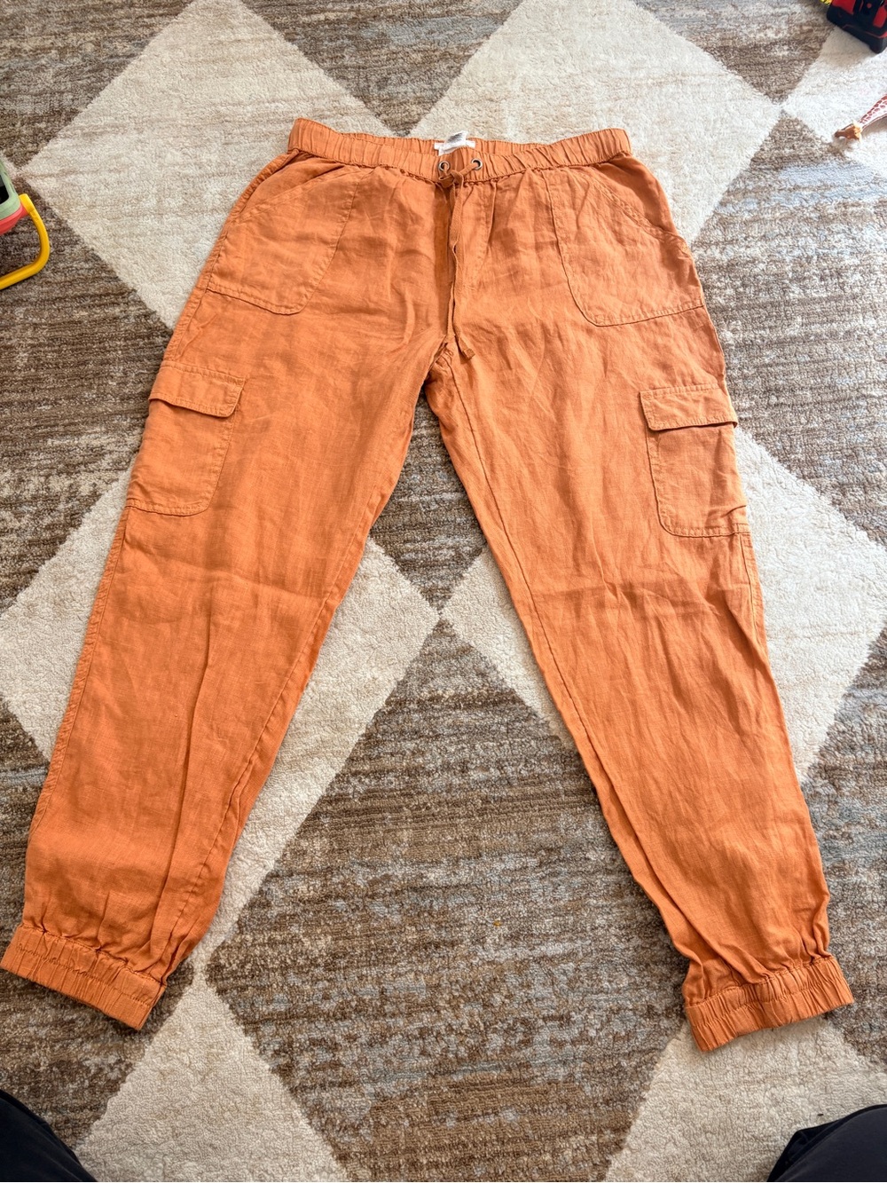 Nicole Miller Linen Cropped Pants in Rust Orange